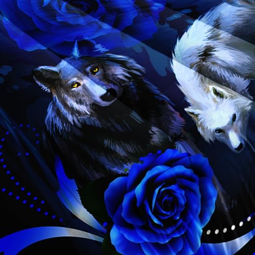 Tuzaovy Wolf Bedding Set King Size,Blue Rose King Size Comforter Set,King Size Wolf Comforter Bed Set,King Quilt Bedding Set Rose,Wolf Bedding Set King Size Animal Print Comforter Set Tuzaovy