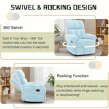 Korser Recliner Chair, Swivel Rocker Recliner Chair for Adults, Small Recliners for Small Spaces, Manual Recliner with Side Pockets, Upholstered Nursery Rocking Chair for Living Room, Chenille, Blue