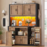 Itaar 71" Pantry Cabinet with Charging Station and LED Light, Kitchen Pantry Cabinet with Microwave Stand, 47.2" Wide Kitchen Storage Cabinets with Storage Cart 3 Tier for Dining Room (Brown) Itaar