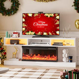Spurgehom Fireplace TV Stand with 34" 3-Sided Electric Fireplace, Led Light Entertainment Center, TV Console with Storage, Media Console for TVs up to 80", TV Cabinet for Living Room (White) Spurgehom