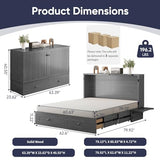PUREMIND Murphy Bed Queen with Mattress Included - Solid Wood - Hideaway Cabinet Bed with Storage Drawers, USB Charging Ports - Space Saving Wallbed for Home, Guest Room, Gray PUREMIND