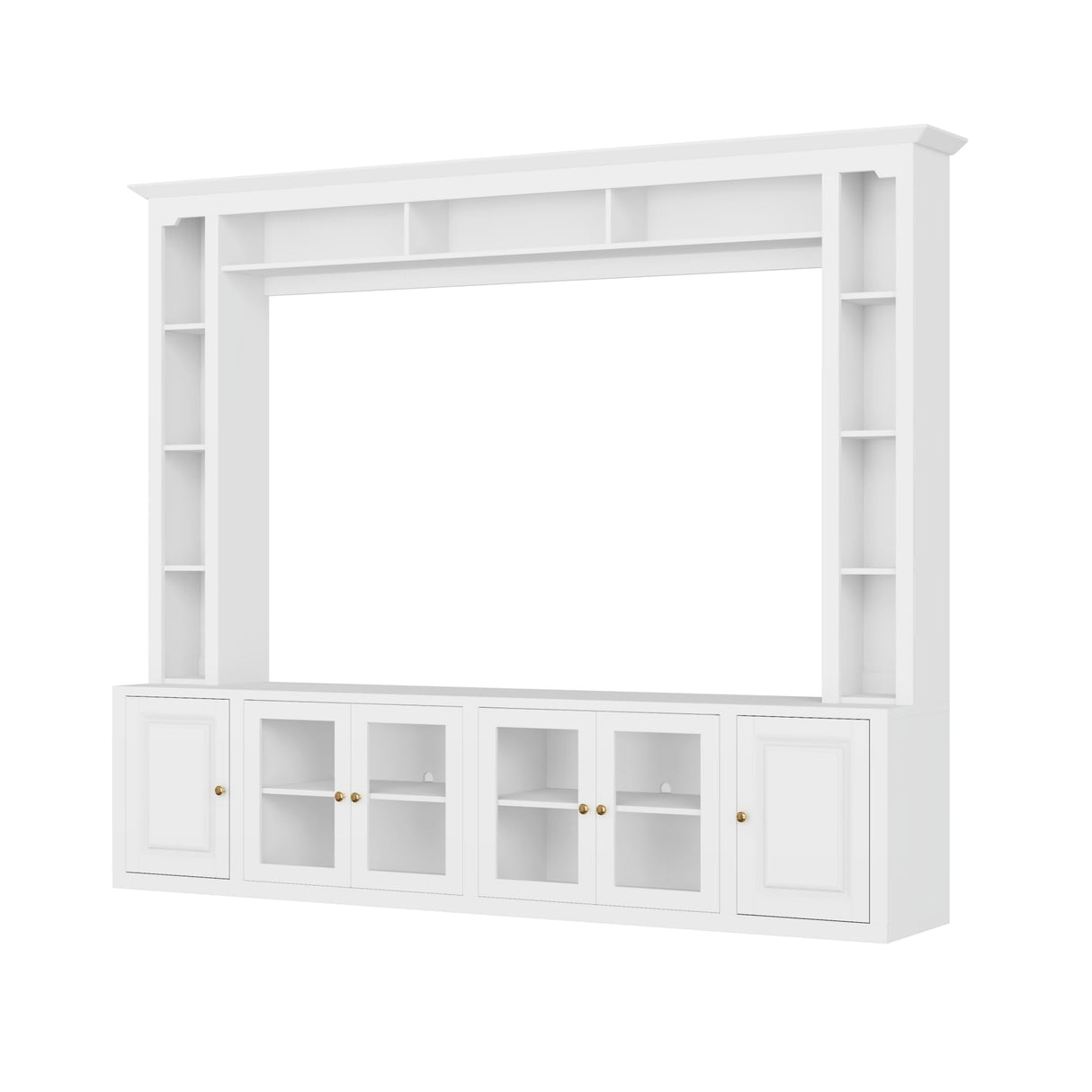 SOFTSEA 4-Piece Entertainment Center Wall Unit for TVs Up to 80", 92" Modern TV Stand with Bookshelves & Tempered Glass Doors, Large Media Console with Adjustable Shelves for Living Room, White SOFTSEA