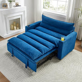 3 in 1 Convertible Pull Out Sleeper Sofa Couch Bed, 56.3" Velvet Futon Loveseat Lounge Chaise Recliner Sofabed with Adjustable Backrest & Cupholders and Cloud Cushions Eafurn