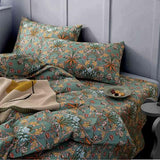 Faincy Bohemian Duvet Cover King Size - Boho Paisley Green Floral Pattern Printed Microfiber Comforter Cover Set - 3PC 90 X 104 Soft and Lightweight Quilt Cover, Retro Farmhouse Style for Women Men Faincy