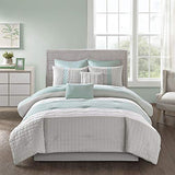 510 DESIGN Cozy Comforter Set - Geometric Honeycomb Design, All Season Down Alternative Casual Bedding with Matching Shams, Decorative Pillows, King(104"x92"), Seafoam/Grey 8 Piece 510 DESIGN