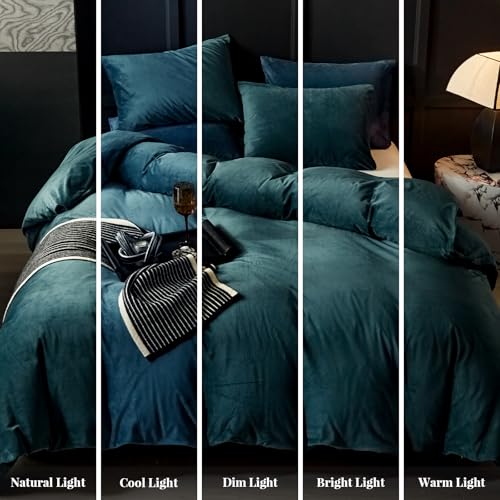 WARMDERN Peacock Blue Flannel Velvet Duvet Cover King Size Duvet Cover Bedding Sets, 3pcs Ultra Soft Luxury Textured Modern Crystal Velvet Duvet Covers with Zipper Closure(Peacock Blue, King) WARMDERN