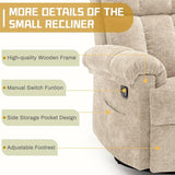 Korser Recliner Chair, Small Rocker Recliner Chair for Adults, Swivel Recliners for Small Spaces, Manual Recliner, Upholstered Nursery Rocking Chair for Living Room, Chenille, Khaki
