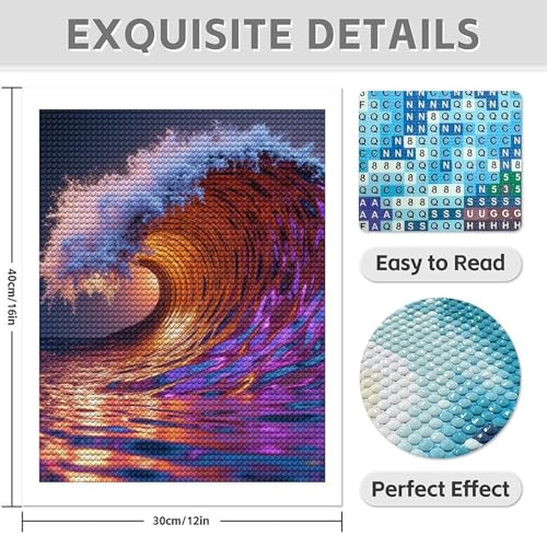 TZTTZT Diamond Art Kits for Adults - Sunlit Surf Kaleidoscope Wave Diamond Painting Kits for Adults Beginner, 12x16 in Frameless Diamond Painting Kit for Home Wall Decor TZTTZT