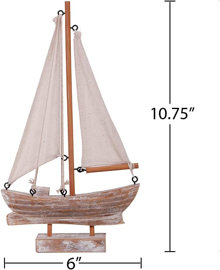 Linfevisi Wooden Sailboat Decorations Nautical Sail Boats Model Decoration Beach Coastal Ocean Themed Home Decor Ornaments Table Top Rustic Decorative Wood Sailing Boats Ships Nautical Decor 10.75" H Linfevisi