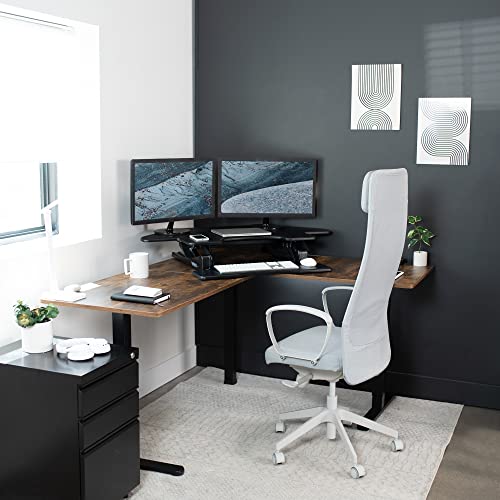 VIVO 43 inch Corner Height Adjustable Cubicle Stand Up Desk Converter, V Series, Quick Sit to Stand Tabletop Dual Monitor Riser Workstation, Black, DESK-V000VC VIVO