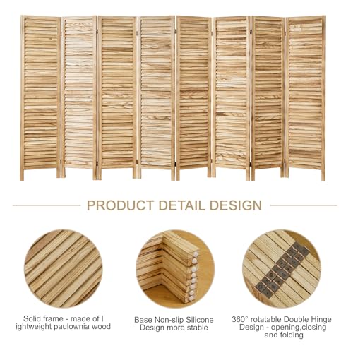 Room Partitions and Dividers, Temporary Wall with Double Hinges, 5.6 Ft Tall Folding Louver Wood Screen for Home Office Bedroom Hotel Decoration (8 Panels, Wood Color) Svimi