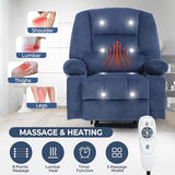 KCQ Overstuffed Electric Recliner Chairs for Adults with Cup Holder and USB Port, Fabric Power Lift Recliner Chair with Heat and Massage for Elderly Seniors, Blue
