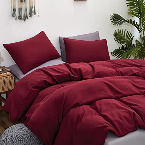 Luxlovery Burgundy Comforter Set Dark Red Bedding Set Full Maroon Marsala Wine Red Solid Soft Breathable Claret Blanket Quilts Maroon Comforter Set Women Girls Luxlovery