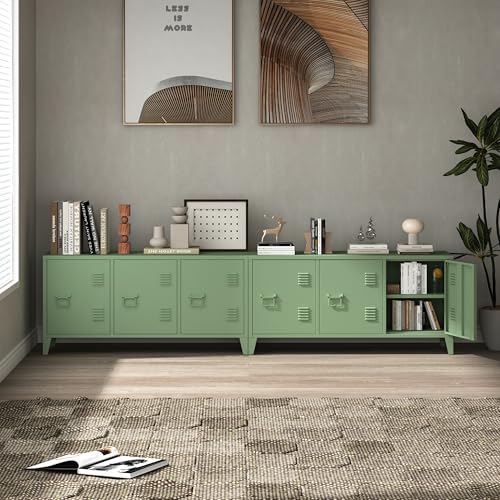 MIOCASA Metal Storage Cabinet,3 Door TV Stand, Metal TV Cabinet with Storage Locker,Low Corner Cabinet with Handles and Shelf for Home,Office(Green) MIOCASA