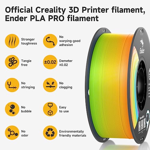 Official Creality PLA PRO (PLA+) Plus Filament Rainbow 1.75mm, Ender PLA + Rainbow Color Change 3D Printer Filament, 1kg Spool (2.2lbs), Dimensional Accuracy ±0.02mm. Fit Most 3D Printers Creality