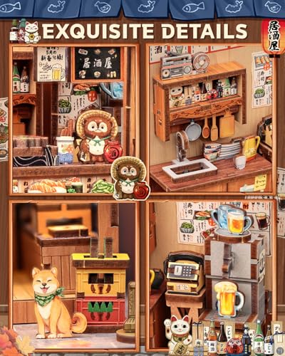 CUTEBEE Book Nook Kit - DIY Miniature House Japanese Izakaya, Dollhouse Kit for Adults and Teens, Booknook Tiny House Bookshelf Decor 3D Wooden Puzzle, Gifts for Family, Friends (Japanese Izakaya)