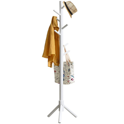 IBUYKE Coat Rack Freestanding, Wooden Coat Tree with 3 Adjustable Sizes and 8 Hooks, Easy to Assembly Coat Rack Stand for Bedroom Office Hallway, White URF-1194