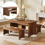 LITTLE TREE 55" Dining Table with 2 Benches, Dining Table Set for 4-6 People, Farmhouse Kitchen Table with Bench, Dining Room Table Set LITTLE TREE