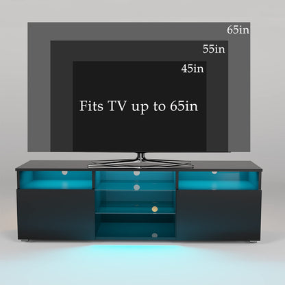 Uspeedy TV Stand,High Glossy LED TV Stand for 65 inch TV Stand,Modern TV Entertainment Center with Adjustable Storage Shelf,TV Console Table with RGB LED 20 Color Lighting(57IN Black) - WoodArtSupply