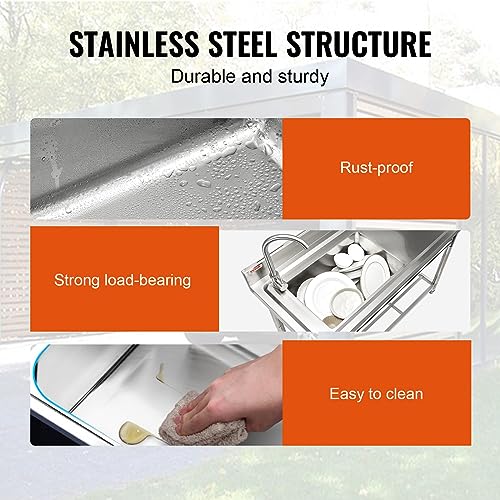 VEVOR Stainless Steel Utility Sink, Free Standing Single Bowl Commercial Kitchen Sink Set w/Workbench, 47 x 19.7 x 37.4 in Commercial Single Bowl Sinks for Garage, Restaurant, Laundry, NSF Certified VEVOR