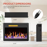 23“ Electric Fireplace Insert, 1500W/1000W Electric Fireplace Heater for Indoor Use with 12 Colors Adjustable Flame, Fireplace Stove for Home Office, Fake Fireplace with Remote Control CUOZOVA