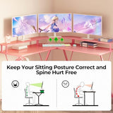SEVEN WARRIOR Gaming Desk 50.4” with LED Light & Power Outlets, L-Shaped Gaming Desk Carbon Fiber Surface with Monitor Stand, Ergonomic Gamer Table with Headphone Hook, Pink SEVEN WARRIOR
