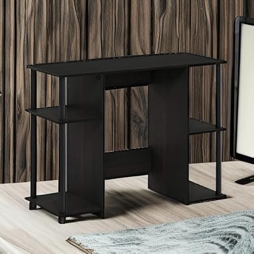 Furinno JAYA Desk, 38.4" Wide Gaming Desk, Computer Study Desk, Office Desk with Side Shelves, Open Storage, for Home Office, Bedroom, Dorm, Study Room, Espresso Furinno