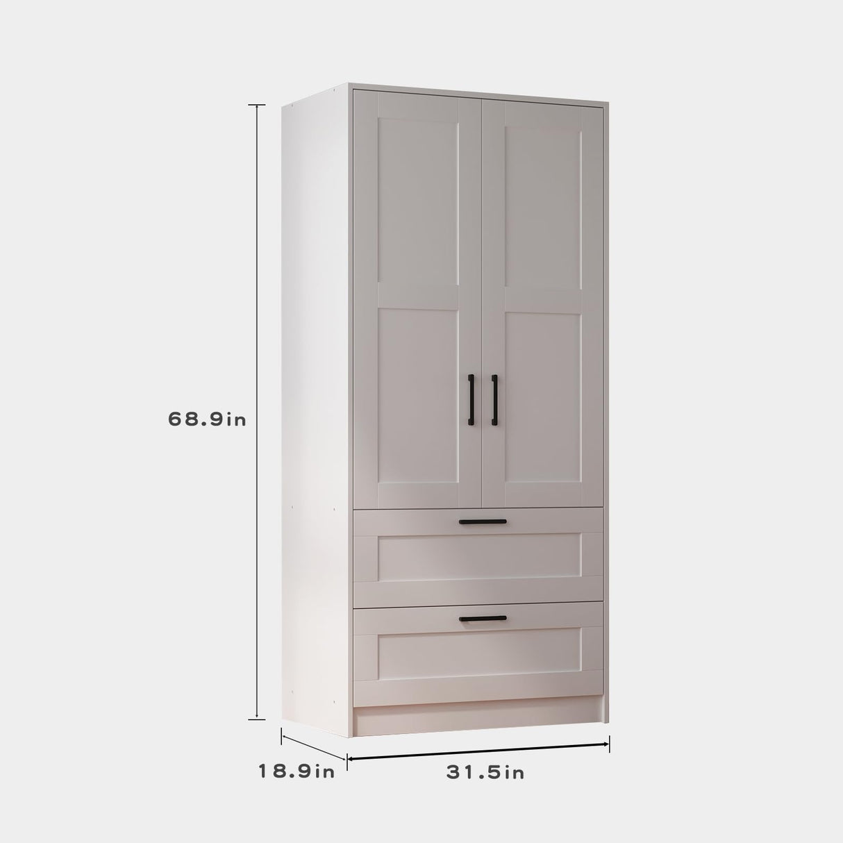 Fenghua Lizhi Wood White Wardrobe Closet with 2 Doors and 2 Drawers，Bedroom Freestanding Armoire Storage Cabinet with Shelves，Wooden Wardrobe Combination for Hanging Clothes (White 2 Drawers) Fenghua Lizhi
