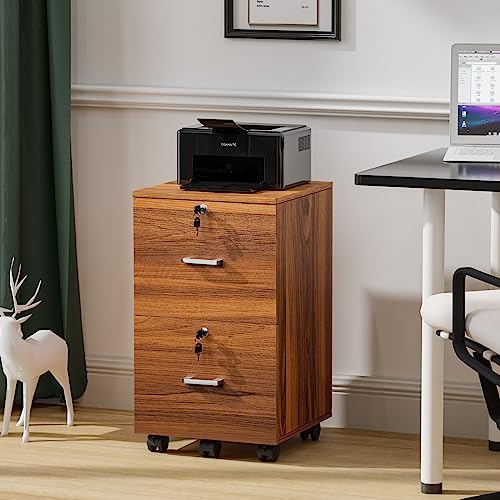 VINGLI 2-Drawer Rolling File Cabinet with Lock, Wood Mobile Filing Cabinet for Hanging Letter Size Filings Under Desk File Cabinet for Home Office, VINGLI