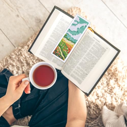 INFUNLY 6PCS Landscape Cross Stitch Bookmark Kit for Adults Mountain Cross Stitch Kits DIY Crossstitch Kits Natural Scenery Stamped Embroidery Bookmark Kit with Instructions for Book Lovers Readers
