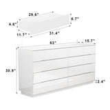 MOUMON High Gloss Dresser with Lights Chest of Drawers, Modern Glossy 8 Drawer Dresser with Curved Edge, for Bedroom White 15.7“D x 63”W x 30.9”H MOUMON
