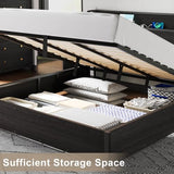 AMERLIFE King Size Lift Up Storage Bed Frame, Wooden Platform Bed Frame with Lifting Storage & Charging Station, No Spring Box Needed/Noise Free, Black AMERLIFE