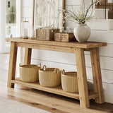 LITTLE TREE 70.9" Solid Wood Console Table for Entryway, 2-Tier Sofa Table Behind Couch, Farmhouse Entryway Table for Living Room, Bedroom, Foyer LITTLE TREE