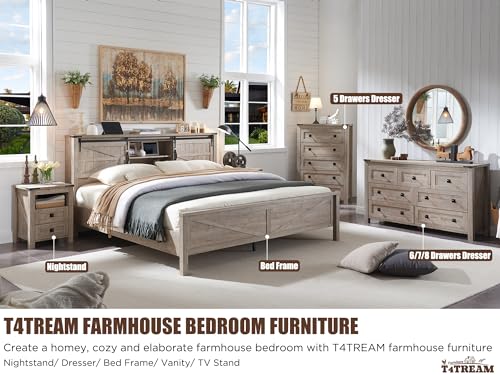 T4TREAM Farmhouse 6 Drawers Dresser for Bedroom, Wood Rustic Wide Chest of Drawers, Storage Dressers Organizer for Bedroom, Living Room, Hallway, Light Rustic Oak T4TREAM