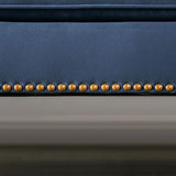 MASARA Tufted Velvet Sofa, 91-inch Camelback Design, Blue with Nailhead Trim and Walnut Legs MASARA