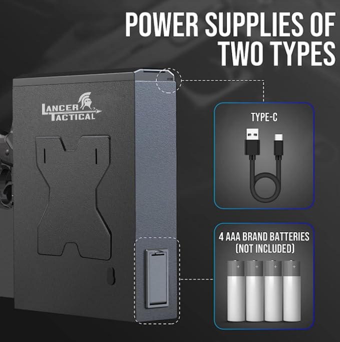 Lancer Tactical Biometric Slider Handgun Gun Safe for Pistols Nightstand, Desk, Bed Side,Truck-Quick-Access Firearm Safety Device with Fingerprint Lock or Key Pad, PIN Code, and KEY Access Lancer Tactical