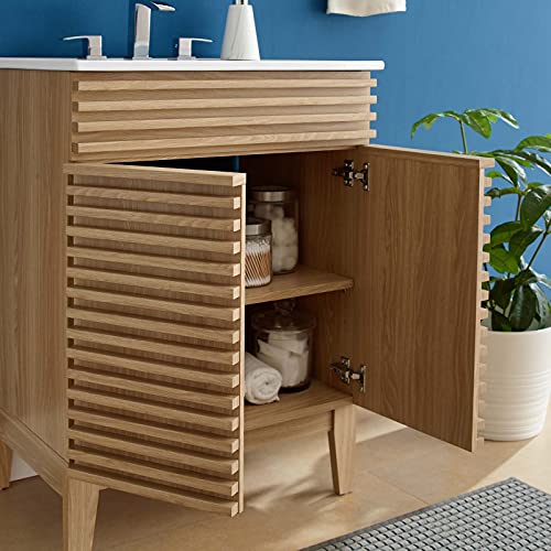 Modway Render Vanity Floor, 24 Inch, Oak/White Sink Modway