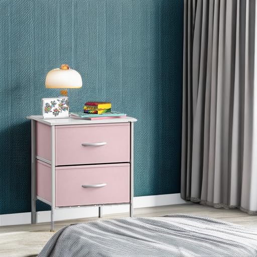 Sorbus Nightstand with 2 Drawers - Kids Bedside Furniture End Table Night Stand - Steel Frame, Wood Top & Easy Pull Fabric Bins - Dresser & Chest for Home, Bedroom Accessories, Office & College Dorm Sorbus