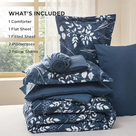 Bedsure King Size Comforter Set - 7 Pieces Floral Navy Soft Bedding Sets, King Bed in a Bag with Botanical Flowers Comforter, Sheets, Pillowcases & Shams Bedsure
