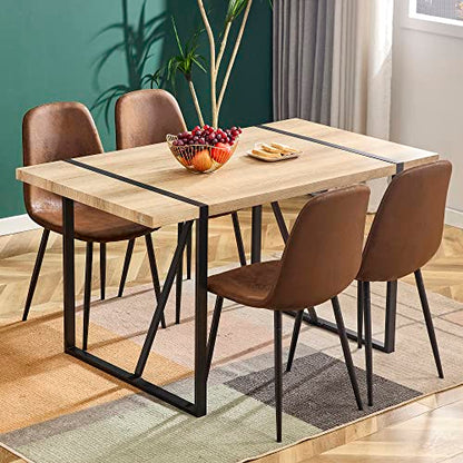 Ganooly Rustic 5 Piece Dining Room Table Set for 4 People, 55 Inch Rectangle Kitchen Dining Table with Wood Tabletop and Metal Frame & 4 Fabric Chairs Set, Suitable for Small Space - WoodArtSupply