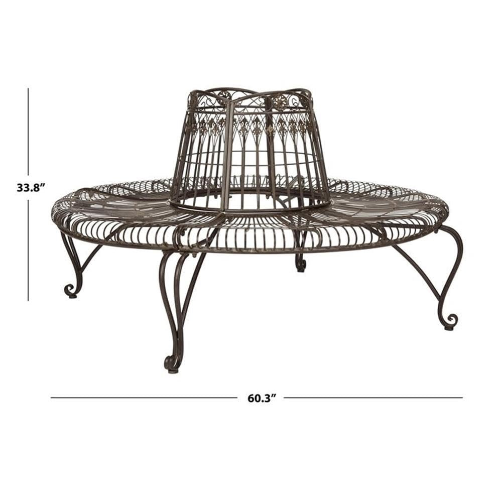 SAFAVIEH PAT5019A Collection Abia Antique White Wrought Iron 50" Outdoor Tree Bench SAFAVIEH