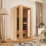 SWHSE Infrared Sauna, 1 Person Full Spectrum Roomy Saunas for Home, Indoor Dry Sauna with Rapid Heating 4 Carbon Panels&1 Carbon Tube, Bluetooth and 7 Color Therapy Lights, 110V SWHSE