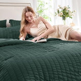 CozyLux Full Size Comforter Sets with Sheets Seersucker 7 Pieces Forest Green Bed in a Bag Textured Luxury Soft Bedding Set with Down Alternative Comforter, Sheets, Pillowcases & Shams for All Seasons CozyLux