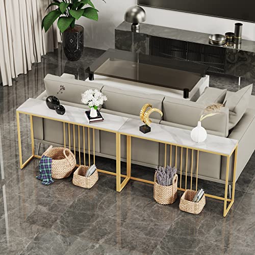 Wisfor Sintered Stone Entryway Console Table: White Marble Tabletop Long Table with Golden Frame - Narrow Side Table Behind Sofa for Hallway Foyer, 47x12x31 inch Wisfor