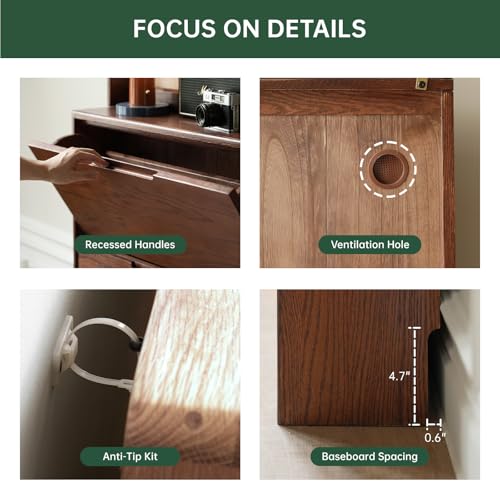 Wayshome Oak Shoe Cabinet with 3 Flip Drawers, Solid Wood Shoe Storage Cabinet, Narrow Shoe Organizer for Entryway, 7.9" x 33.5" x 45.7", Oak Wood, Walnut Wayshome