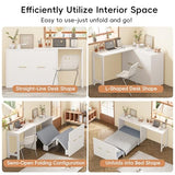 Ball & Cast Murphy Bed Twin Size Hideaway Bed with Adjustable Position Desk,Wall Chest Dresser Murphy Bed w/Foldable Cushion,can be Folded,Slat Support,No Box Spring Needed,for Apartment,White Ball & Cast