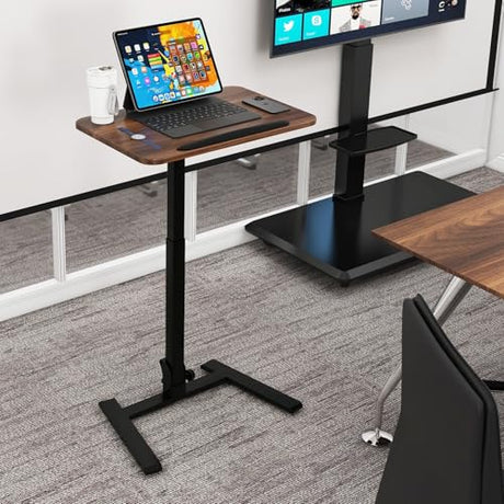 PUNCIA Adjustable Height Small Standing Desk Foldable Laptop Table with Stoppers - 90° Tiltable Rolling Computer Cart Portable Workstation Mobile Desk for Home Office Small Space Bedroom Dorm Study PUNCIA