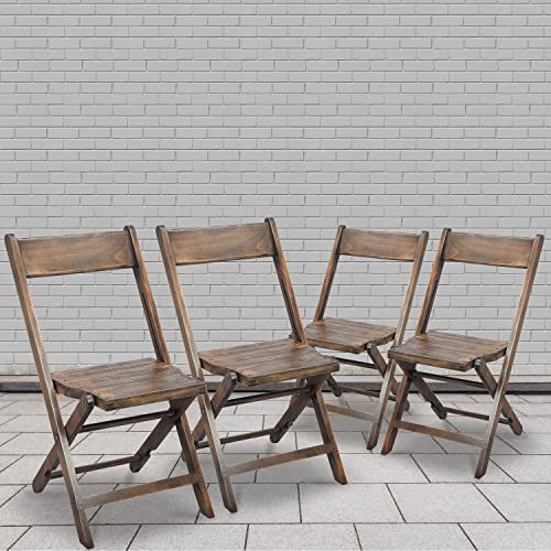 Flash Furniture Natalie Slatted Wood Folding Special Event Chair - Antique Black, Set of 4 - WoodArtSupply