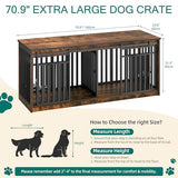YITAHOME 71 Inch Double Dog Crate Furniture for 2 Dogs, Heavy Duty Wooden Dog Crate TV Stand with 4 Dog Bowls, Dog Kennel Indoor Furniture Sliding Barn Door Design for Extra Large Dogs, Rustic Brown YITAHOME