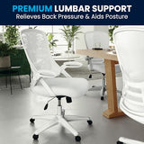 Flash Furniture Porter High-Back Swivel Office Chair with Adjustable Lumbar Support and Height, Ergonomic Mesh Desk Chair with Flip-Up Armrests, White Flash Furniture